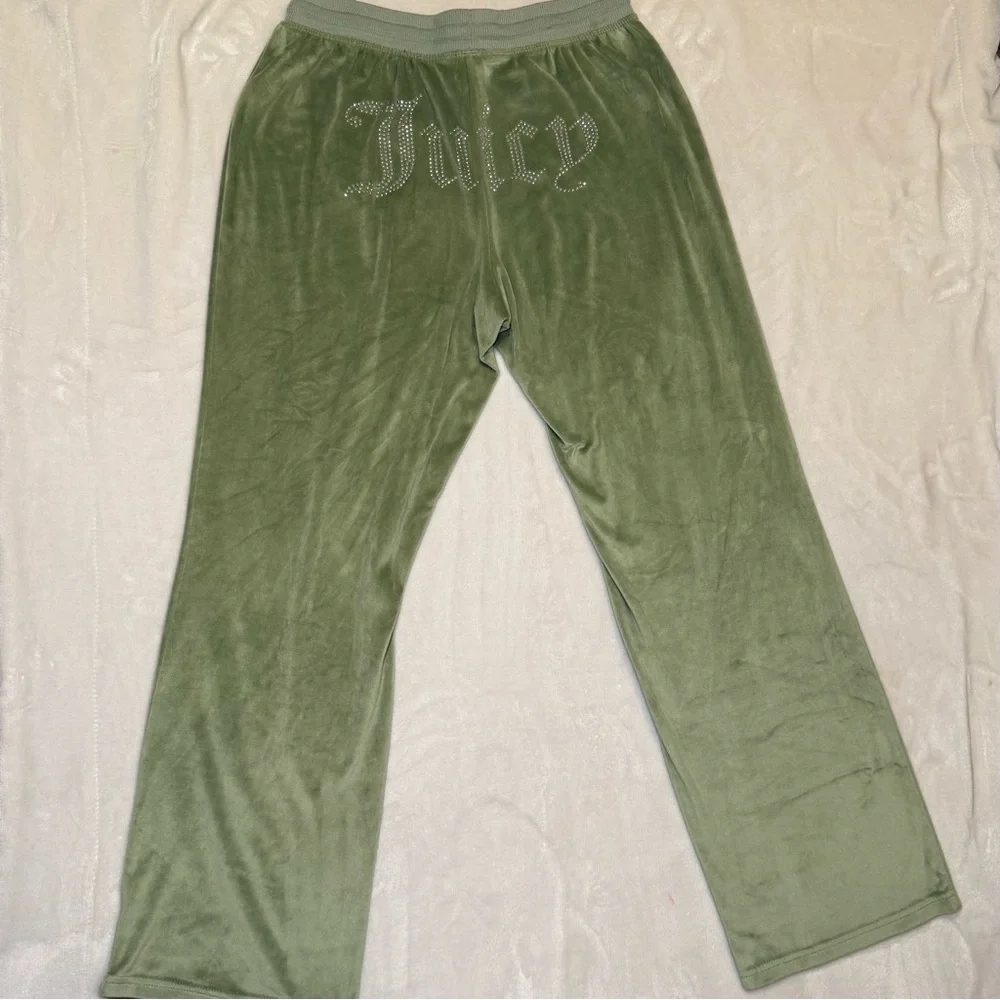 Juicy Couture Green Velour Track Pants Rhinestone‎ Logo Y2K - Picture 3 of 8